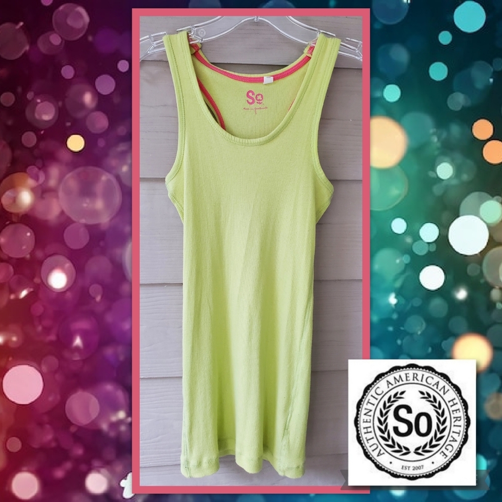 SO Ribbed Knit Summer Lime Green Stretchy Racerback Tank Top Juniors S 2010s